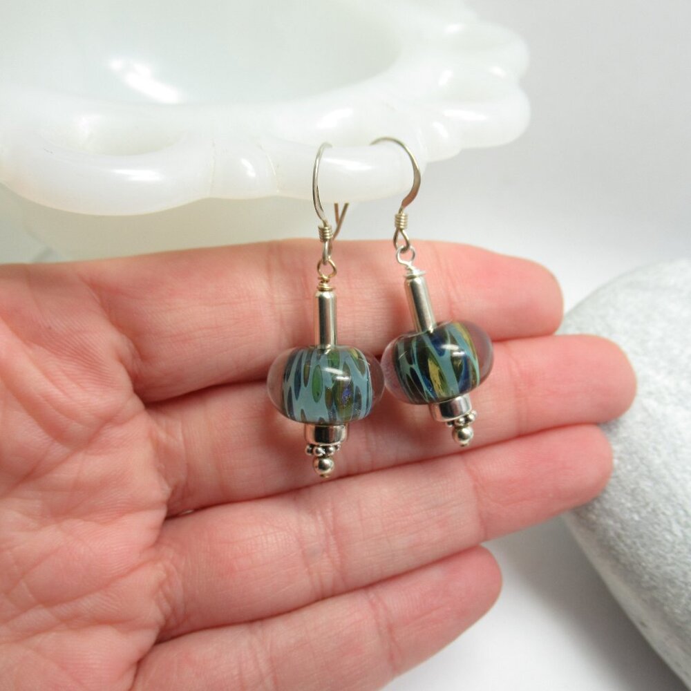 Boro glass bead earrings on Sterling